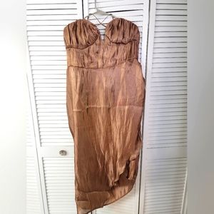NWT PrettyLittleThing Satin Bronze Dress 22